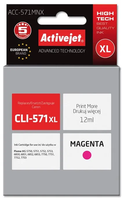 Cartus Imprimanta ACTIVEJET COMPATIBIL ACC-571MNX for Canon printer; Canon CLI-571M XL replacement; Supreme; 12 ml; magenta