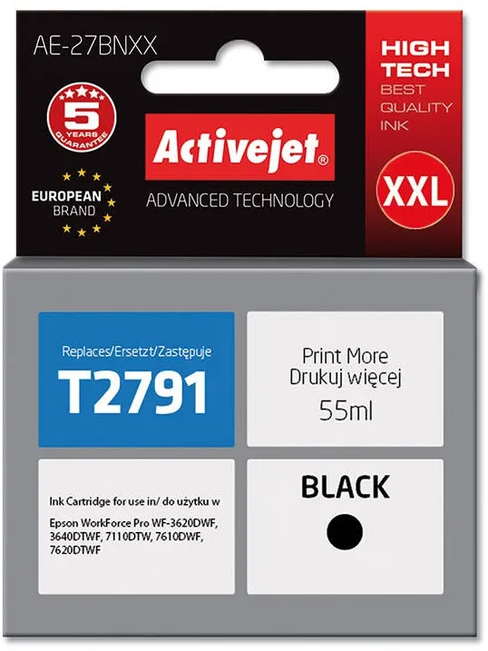 Cartus Imprimanta ACTIVEJET Compatibil AE-27BNXX for Epson printer, Epson 27XXL T2791 replacement; Supreme; 55 ml; black