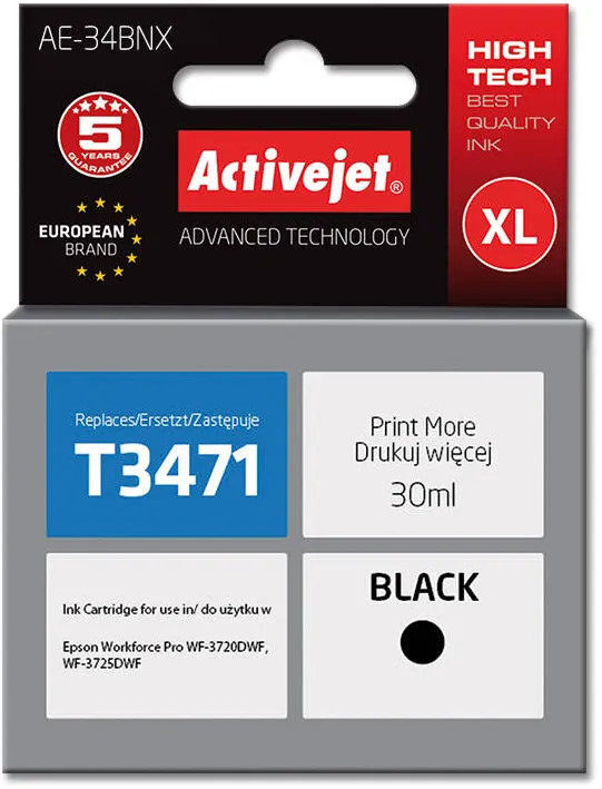 Cartus Imprimanta ACTIVEJET Compatibil AE-34BNX for Epson printer, Epson 34XL T3471 replacement; Supreme; 30 ml; black