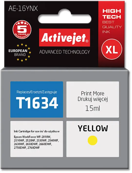Cartus Imprimanta ACTIVEJET Compatibil AE-16YNX for Epson printer, Epson 16XL T1634 replacement; Supreme; 15 ml; yellow