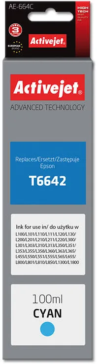 Cartus Imprimanta ACTIVEJET Compatibil AE-664C bottle for Epson printer, Replacement Epson T6642; Supreme; 100 ml; cyan