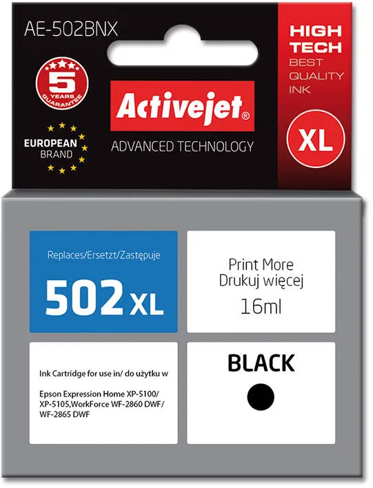 Cartus Imprimanta ACTIVEJET Compatibil AE-502BNX for Epson printer, Epson 502XL W14010 replacement; Supreme; 16 ml; black