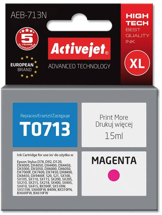 Cartus Imprimanta ACTIVEJET Compatibil AEB-713N for Epson printer, Epson T0713, T0893 replacement; Supreme; 15 ml; magenta