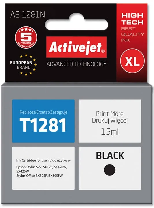 Cartus Imprimanta ACTIVEJET Compatibil AE-1281N for Epson printer, Epson T1281 replacement; Supreme; 15 ml; black