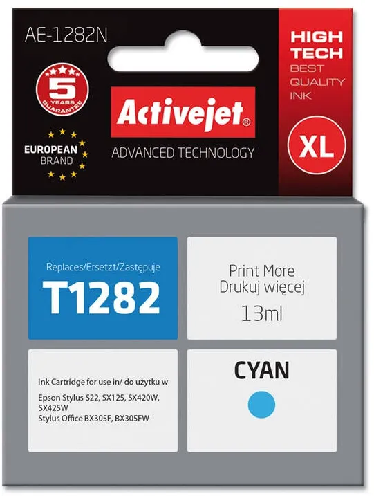 Cartus Imprimanta ACTIVEJET Compatibil AE-1282N for Epson printer, Epson T1282 replacement; Supreme; 13 ml; cyan
