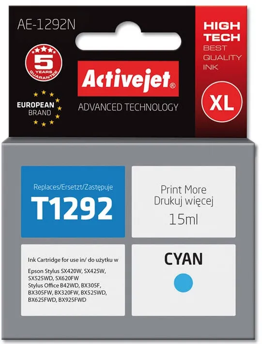 Cartus Imprimanta ACTIVEJET Compatibil AE-1292N for Epson printer, Epson T1292 replacement; Supreme; 15 ml; cyan
