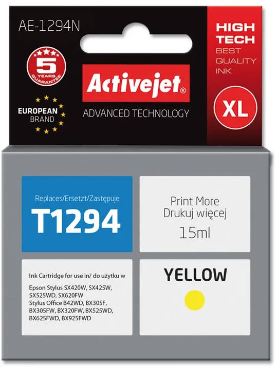 Cartus Imprimanta ACTIVEJET Compatibil AE-1294N for Epson printer, Epson T1294 replacement; Supreme; 15 ml; yellow