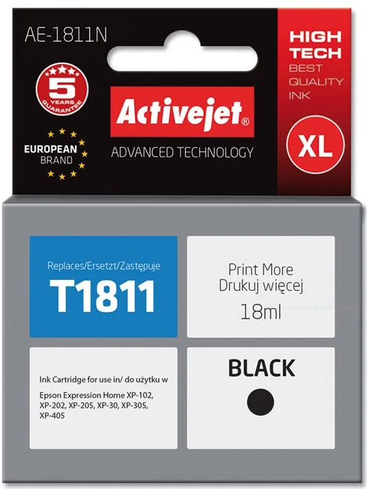 Cartus Imprimanta ACTIVEJET Compatibil AE-1811N for Epson printer, Epson 18XL T1811 replacement; Supreme; 18 ml; black