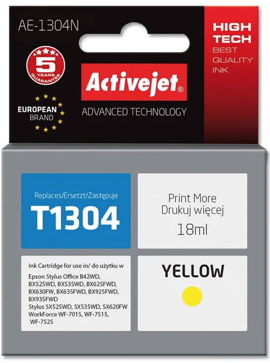 Cartus Imprimanta ACTIVEJET Compatibil AE-1304N for Epson printer, Epson T1304 replacement; Supreme; 18 ml; yellow