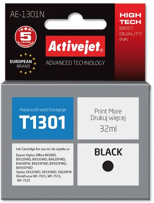 Cartus Imprimanta ACTIVEJET Compatibil AE-1301N for Epson printer, Epson T1301 replacement; Supreme; 32 ml; black