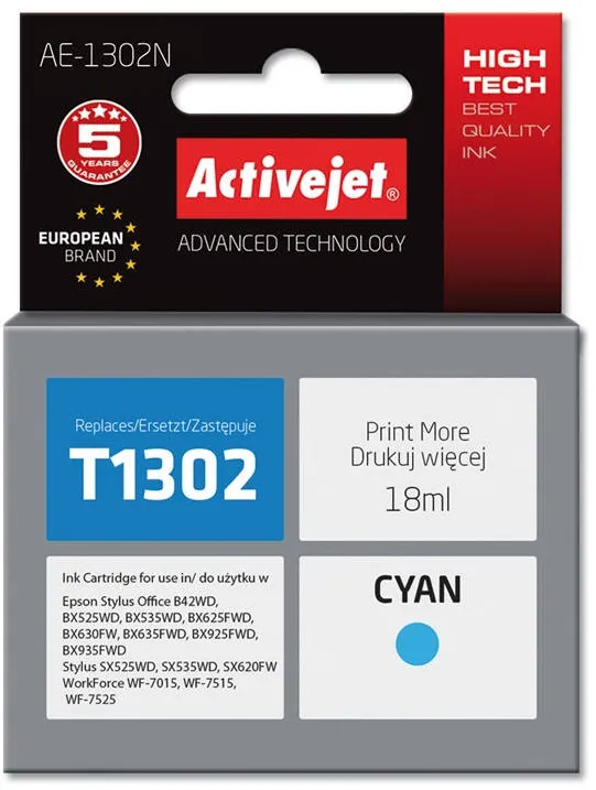 Cartus Imprimanta ACTIVEJET Compatibil AE-1302N for Epson printer, Epson T1302 replacement; Supreme; 18 ml; cyan