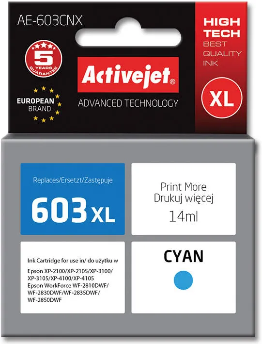 Cartus Imprimanta ACTIVEJET Compatibil AE-603CNX for Epson printer, Epson 603XL T03A24 replacement; Supreme; 14 ml; cyan