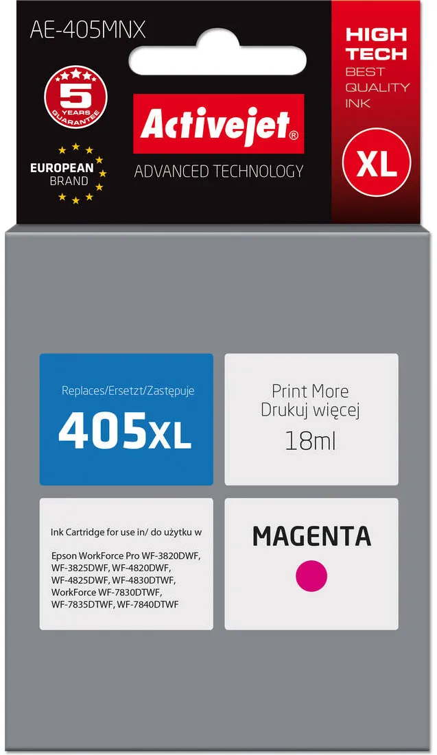 Cartus Imprimanta ACTIVEJET Compatibil AE-405MNX for Epson printer; Epson 405XL C13T05H34010 replacement; Supreme; 18ml; magenta