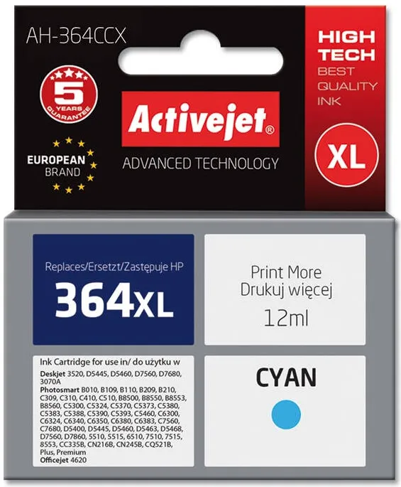 Cartus Imprimanta ACTIVEJET Compatibil AH-364CCX for HP printer; HP 364XL CB323EE replacement; Premium; 12 ml; cyan