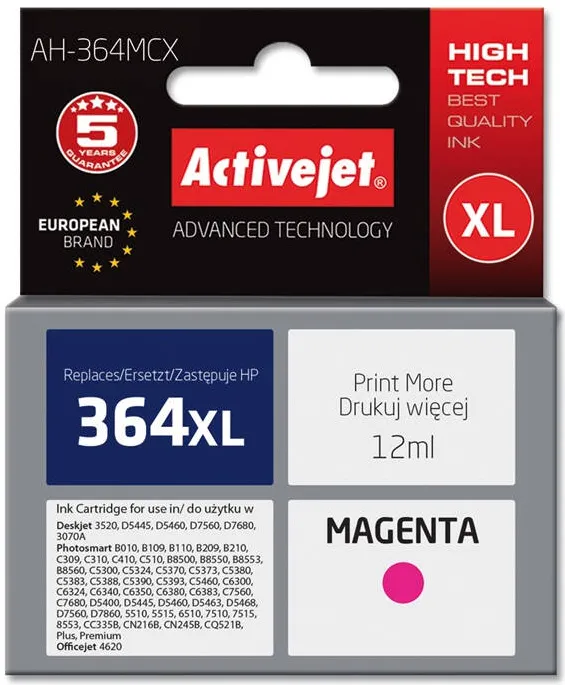 Cartus Imprimanta ACTIVEJET Compatibil AH-364MCX for HP printer; HP 364XL CB324EE replacement; Premium; 12 ml; magenta