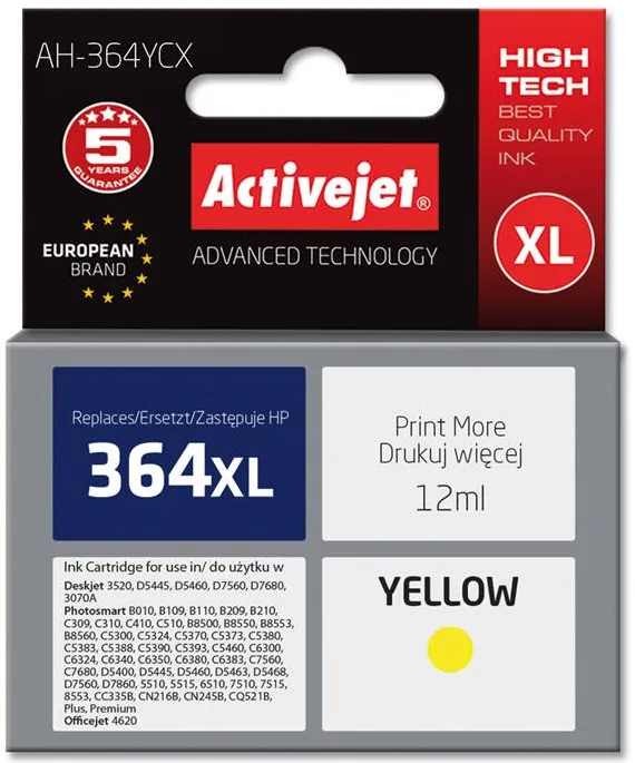 Cartus Imprimanta ACTIVEJET Compatibil AH-364YCX for HP printer; HP 364XL CB325EE replacement; Premium; 12 ml; yelllow