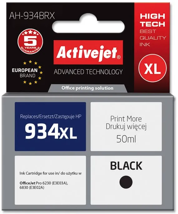 Cartus Imprimanta ACTIVEJET Compatibil AH-934BRX for HP printer; HP 934XL C2P23AE replacement; Premium; 50 ml; black