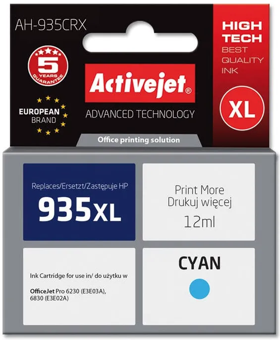 Cartus Imprimanta ACTIVEJET Compatibil AH-935CRX for HP printer; HP 935XL C2P24AE replacement; Premium; 12 ml; cyan