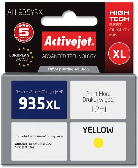 Cartus Imprimanta ACTIVEJET Compatibil AH-935YRX for HP printer; HP 935XL C2P26AE replacement; Premium; 12 ml; yellow