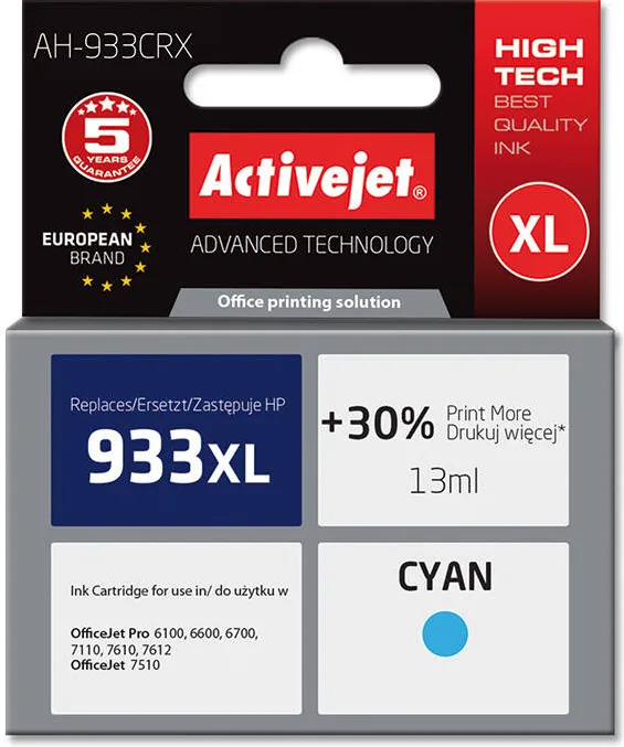 Cartus Imprimanta ACTIVEJET Compatibil AH-933CRX for HP printer; HP 933XL CN054AE replacement; Premium; 13 ml; cyan