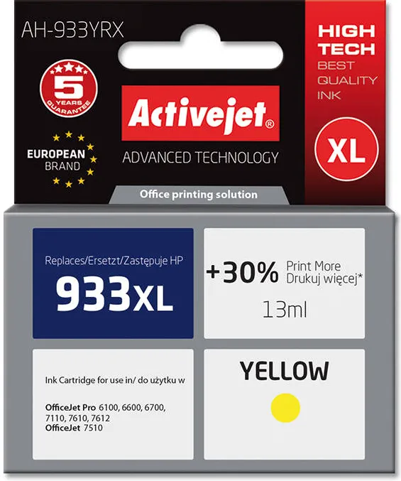 Cartus Imprimanta ACTIVEJET Compatibil AH-933YRX for HP printer; HP 933XL CN056AE replacement; Premium; 13 ml; yellow