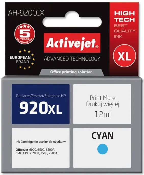 Cartus Imprimanta ACTIVEJET Compatibil AH-920CCX for HP printer; HP 920XL CD972AE replacement; Premium; 12 ml; cyan