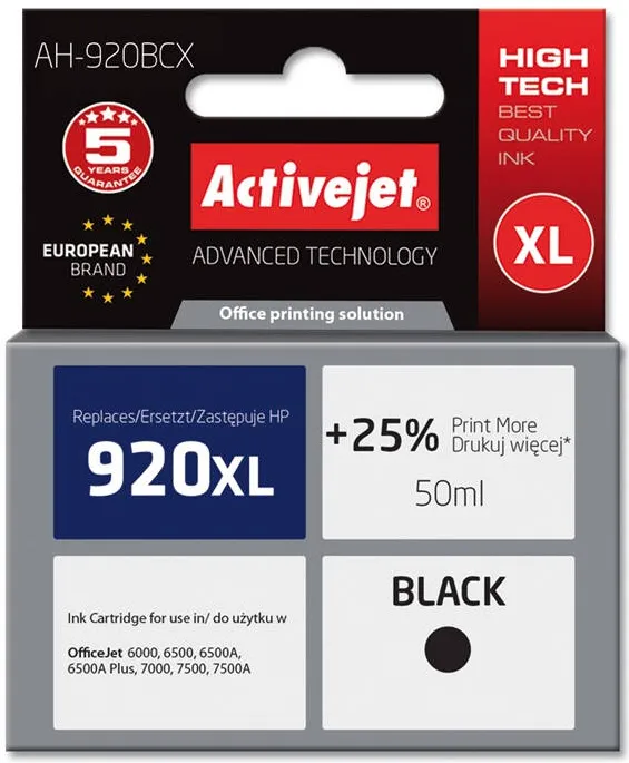 Cartus Imprimanta ACTIVEJET Compatibil AH-920BCX for HP printer; HP 920XL CD972AE replacement; Premium; 50 ml; black