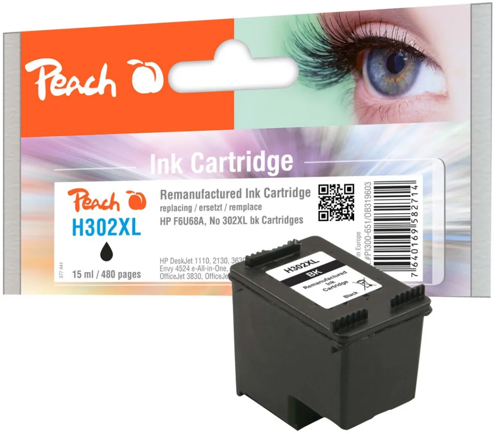 Cartus Compatibil Peach Inlocuitor Pentru HP Nr.302XL F6U68A schwarz