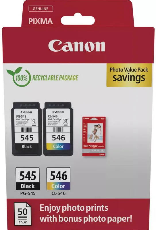 Cartus Imprimanta Canon PG-545 + CL-546 + Hartie foto GP-501 50 de coli Value Pack