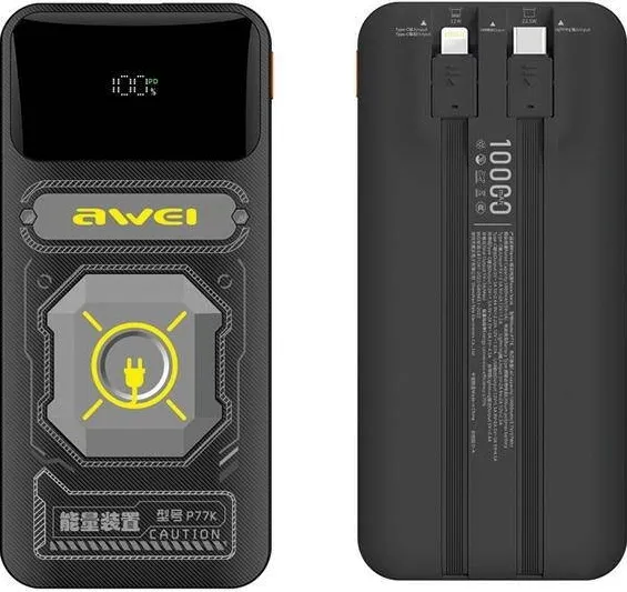 Baterie Externa AWEI 10000mAh 22,5 W P77K integrated cable