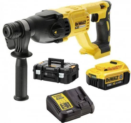 DeWalt Ciocan rotopercutor pe acumulator SDS-Plus DCH133M1, 18 V, 4 Ah, 2.6 J, 1550 RPM, 5680 BPM, acumulator, incarcator, maner lateral, valiza profesionala