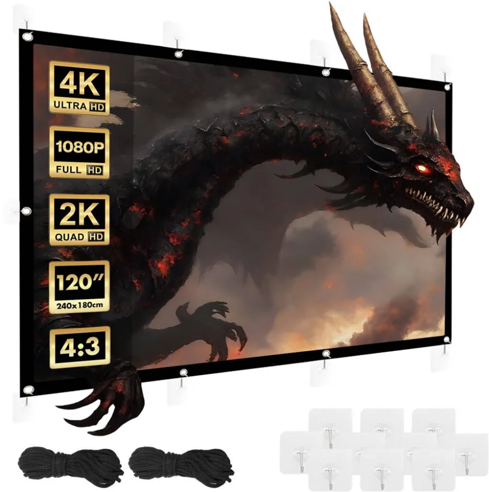 Ecran de proiectie MACLEAN projection screen, 120", 240x180cm, 25mm 4:3 border, tension hooks, MC-169