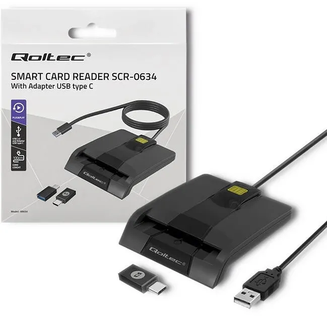 Rack QOLTEC  50634 Intelligent Smart ID chip card reader SCR-0634 | USB Type C