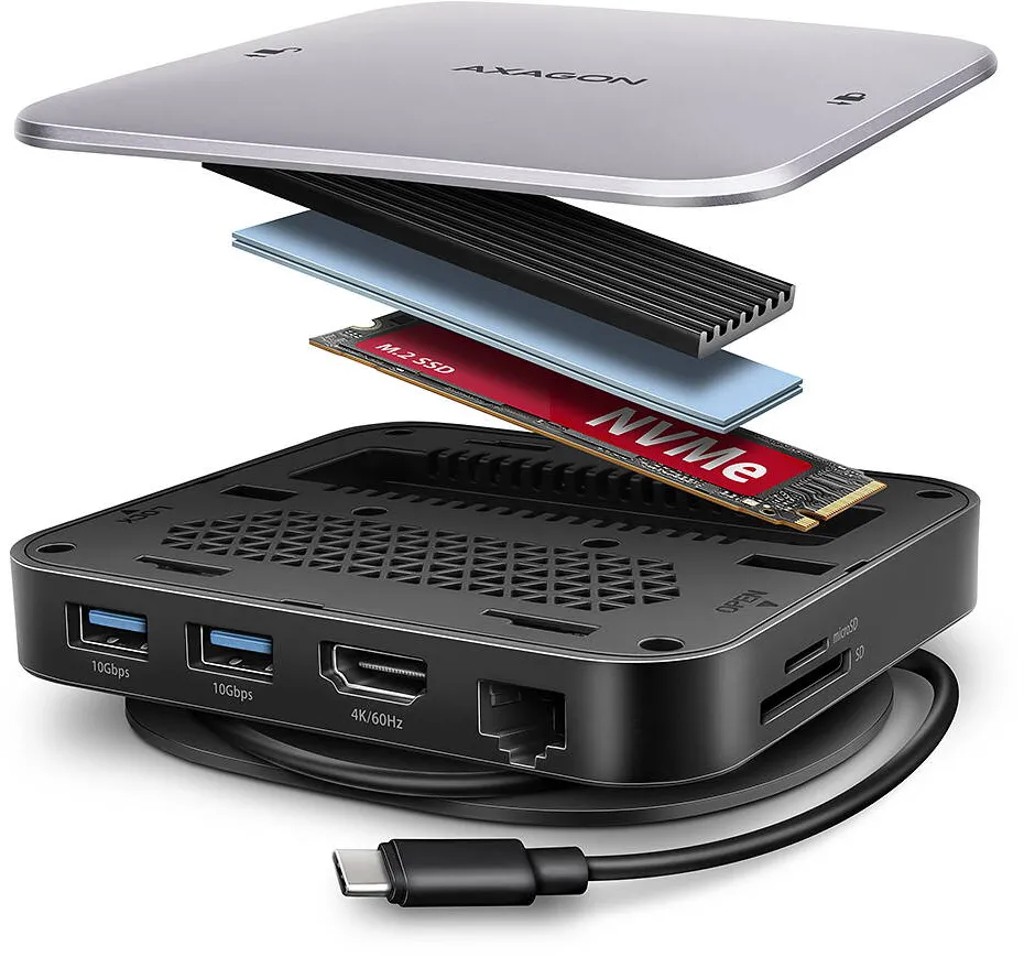 Docking Station AXAGON  HMC-UFO USB 10Gbps hub, 2x USB-A, USB-C, HDMI 4k/60, RJ-45, M.2