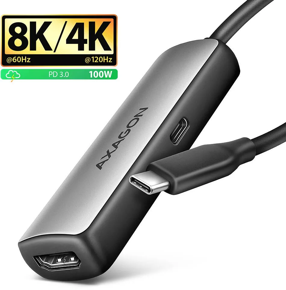 Adaptor AXAGON  RVC-HI8KPD USB-C -> HDMI 2.1 adapter, 8K/60Hz, 4K/144Hz, HDR10+, PD 100W