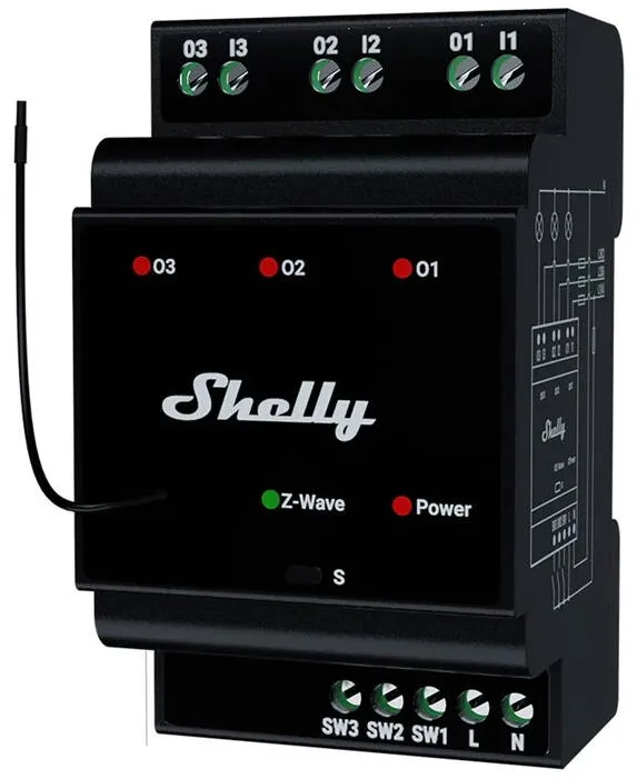 Shelly  Qubino Wave Pro 3 Z-Wave 3 channel DIN rail relay