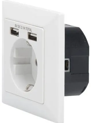 Digitus Safety socket for flush mounting with 2 USB ports, White