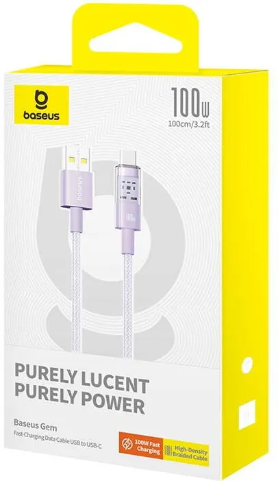 Baseus  Gem USB A to USB C fast charging cable 1 m 100 W Purple