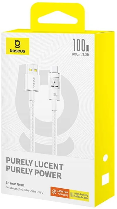 Baseus  Gem USB A to USB C fast charging cable 1 m 100 W White