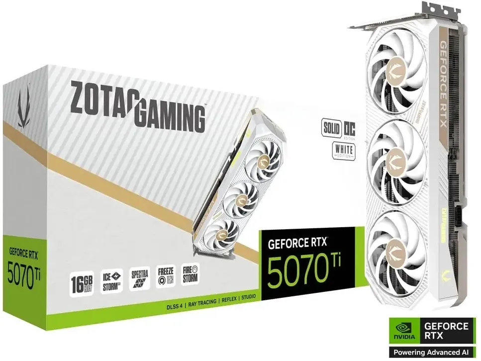Placa Video ZOTAC RTX 5070 TI Solid Core OC White 16GB GDDR7