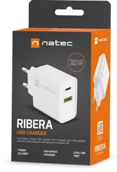 Natec NATEC NETWORK CHARGER RIBERA USB-A+USB-C 20W PD
