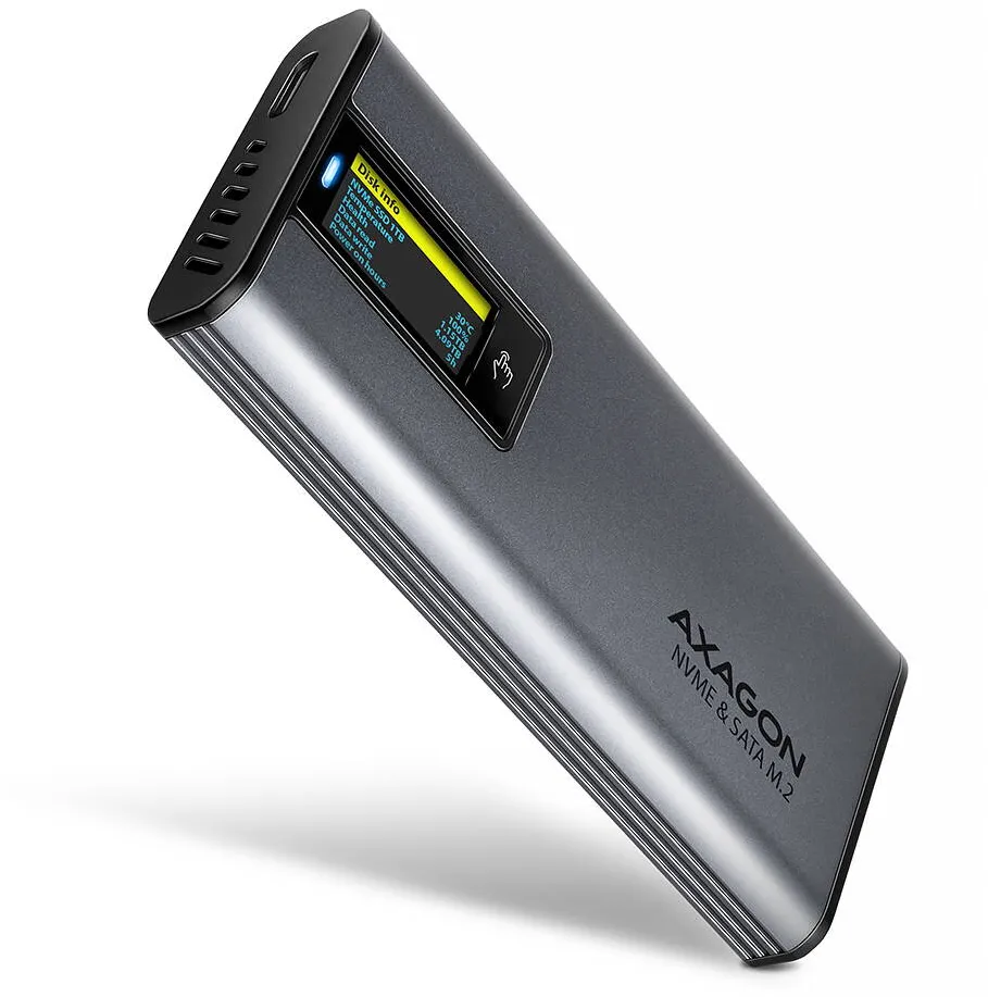 Rack AXAGON EEM2-SD2 USB-C 10Gbps - M.2 NVMe & SATA SSD DISPLAY box
