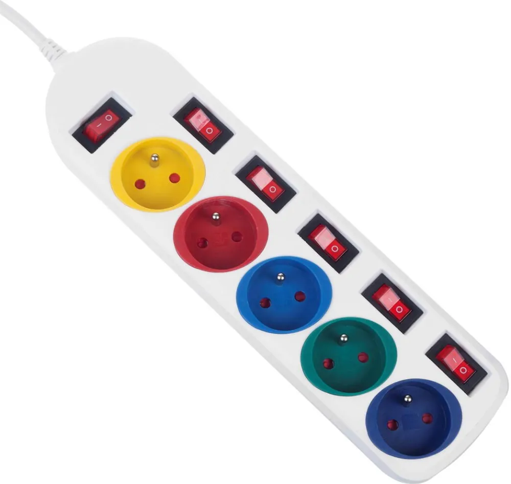 MACLEAN power strip, 5 socket extension cable, with switches, 250VAC/10A, 1.5m, MCE204 M/W