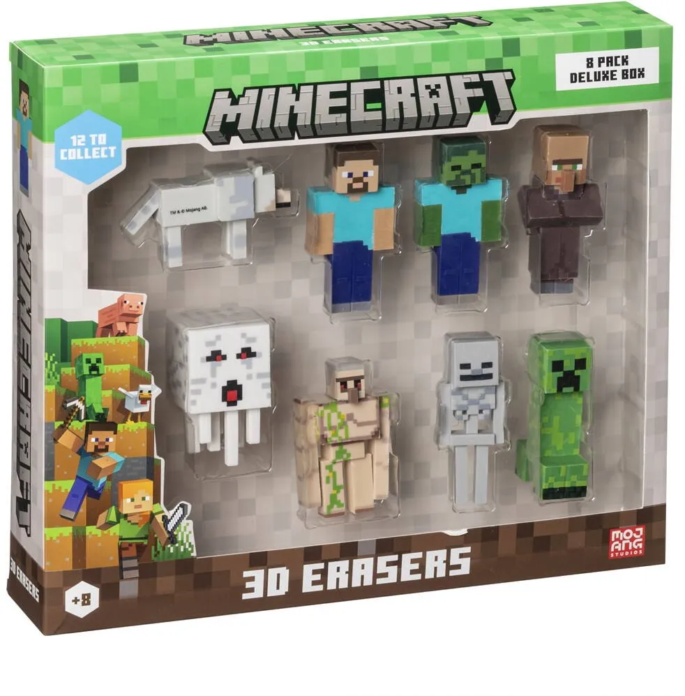 P.M.I. Kids World MINECRAFT 3D ERASERS - 8 PACK DELUXE BOX VER.A