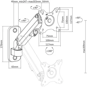Suport TV / Monitor MACLEAN Maclean monitor wall mount, 17-27'', 7kg max, gas spring, MC-458