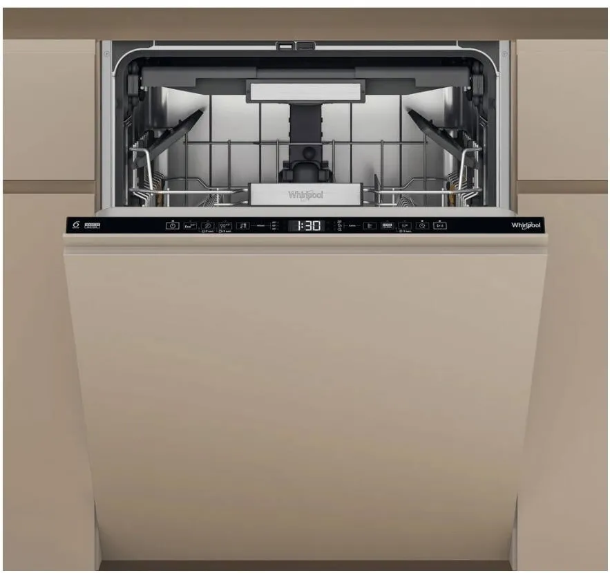 WHIRLPOOL Masina de spalat vase incorporabila Whirlpool W7IHT40T, 15 seturi, 8 programe, MaxiSpace, Tehnologia Al 6-lea Simt, NaturalDry, Clasa C, PowerCleanPro, Pornire cu intarziere, 60 cm