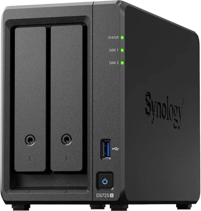 Synology DiskStation DS725+, 2 Bay, AMD Ryzen R1600, 4GB DDR4 ECC, M.2 NVMe, USB 3.2