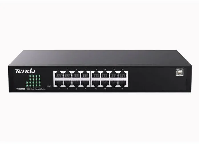 Switch Tenda managed, 16 porturi gigabit RJ-45, management Tenda CloudFi, metalic