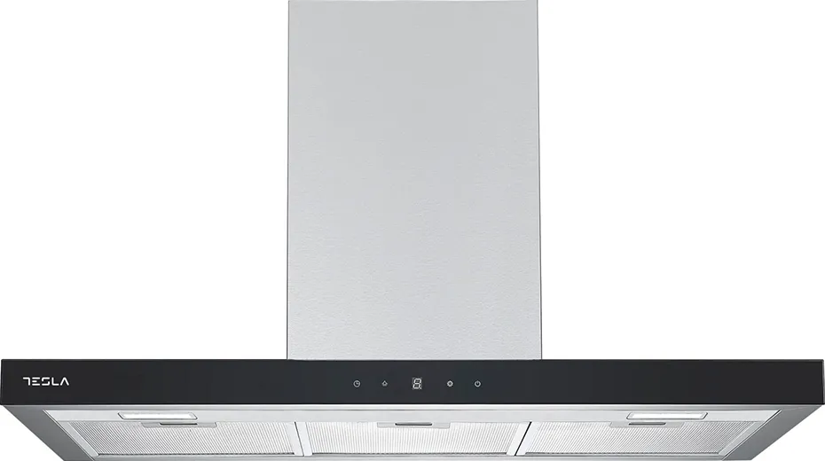 Tesla Hota decorativa Tesla DC900AXB, T-shape, 90cm1 motor DC 75W, 630m3/h, display LED, inox/sticla