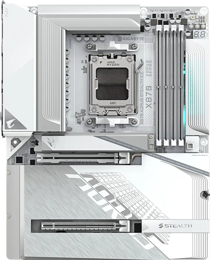 Placa de Baza GIGABYTE X870 AORUS STEALTH ICE, AM5, DDR5, BT, Wi-Fi, ATX, Alb